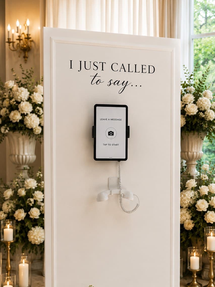 The Memory Wall backdrop styled for an indoor Lubbock wedding